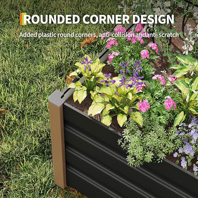 Garvee Commercial Aluminum Raised Garden Bed 8' x 3.5' x 16 Extra Large Open-Bottom Planter Box Kit for High Yield Vegetables with Rounded Safety Corners &amp Anti-Cut Trim Gray