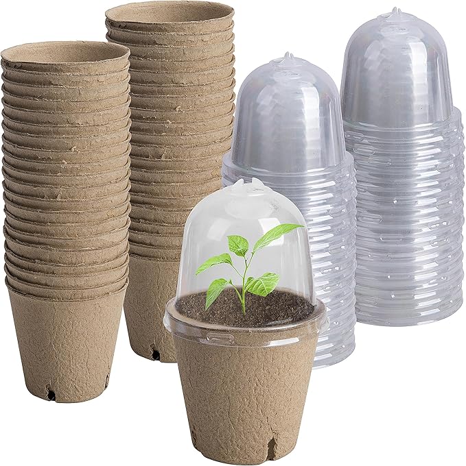 EBaokuup 40pcs Biodegradable Seeding Starter Pots for Planting - 3.1 Plant Nursery Pots with Humidity Dome - Peat Pots for Seedlings Garden Vegetable Flower Germination