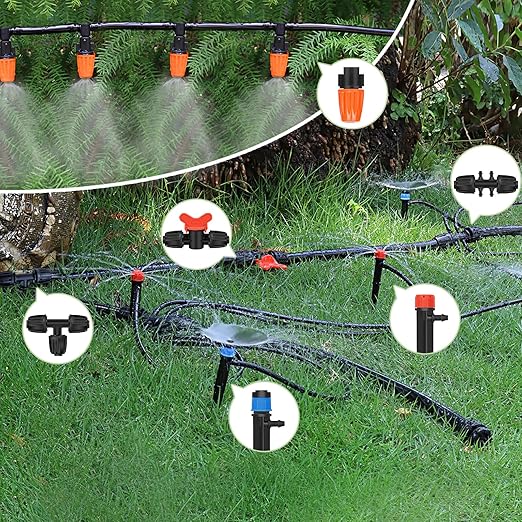 230FT Drip Irrigation System Kit Quick-Connect Automatic Garden Watering Misting System for Greenhouse Flower Beds Yard Lawn Patio Plant with 1/2 Inch Hose 1/4 Inch Distribution Tubing and Accessories