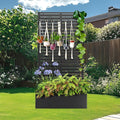 Metal Planter Box with Trellis Raised Garder Bed with Drainage Hole Privacy Screen &amp Trellis for Climbing Plants Outdoor Plant Stands 35''L×16''W×71''H Black