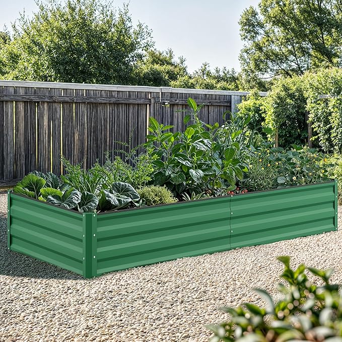 YITAHOME 96x48x12 in 2pcs Galvanized Raised Garden Bed Kit Large Metal Planter Box with Gloves Safety Rubber &amp Support Rod Outdoor Flower Bed for Plants Vegetables Green