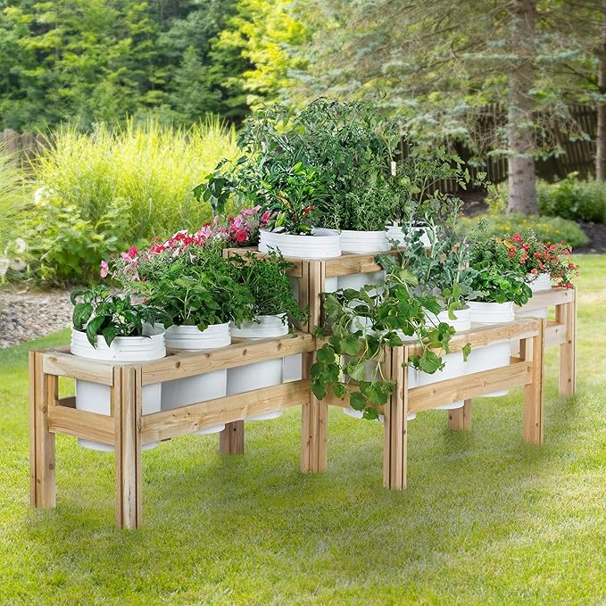 Greenes Fence Two-Tiers Fifteen Bucket Elevated Cedar Wood Garden Frame 125 in. x 43 in. x 30 in. - Made in USA with North American Cedar