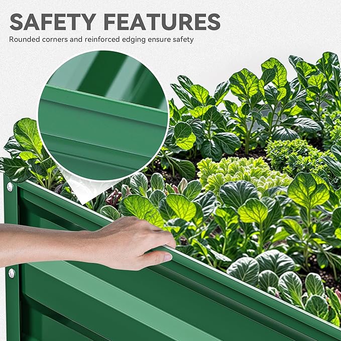 YITAHOME 6x3x2 ft 2pcs Galvanized Raised Garden Bed Kit Large Metal Planter Box with Gloves &amp Support Rod Outdoor Flower Bed for Plants Vegetables Green