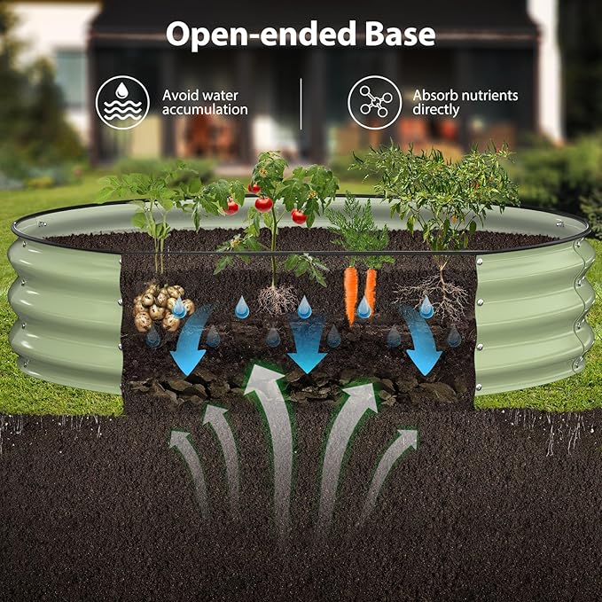 Raised Garden Bed Kit 4x4x1 ft Round Galvanized Planter Box Outdoor with Safety Edging Large Metal Raised Beds for Gardening Vegetables Flower Fruits (Avocado Green)