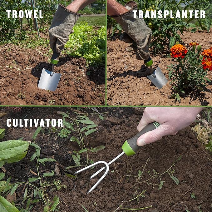 AMES 24451009 6-pc. Ergo Gel Grip Garden Tool Set with Hand Trowel Weeder Rake Transplanter Scoop &amp Cultivator