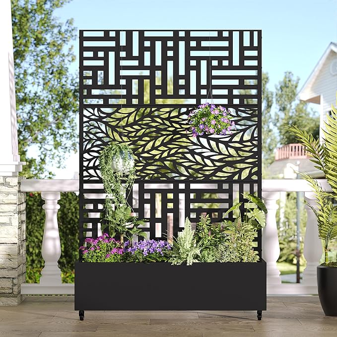 Casaphoria Metal Raised Garden Bed with Trellis and Wheels 72x47 Planter Box for Climbing Plants Vines &amp Vegetables Features Drainage Holes Helen &ampSpring