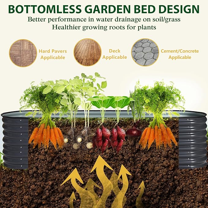 VEIKOU 8x2x2 ft Galvanized Raised Garden Bed 23.1 Tall 9 in 1 Modular Planter Box Outdoor Raised Garden Bed for Vegetable Flower Herb Grey