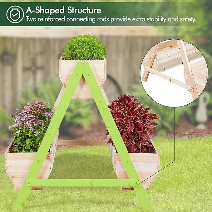 Yaheetech 44 x 36.5 x 35.5 Wooden Raised Garden Bed with Legs 3 Tiers Raised Garden Beds Outdoor Elevated Planter Boxs Outdoor for Flowers Vegetables Herbs 1pc