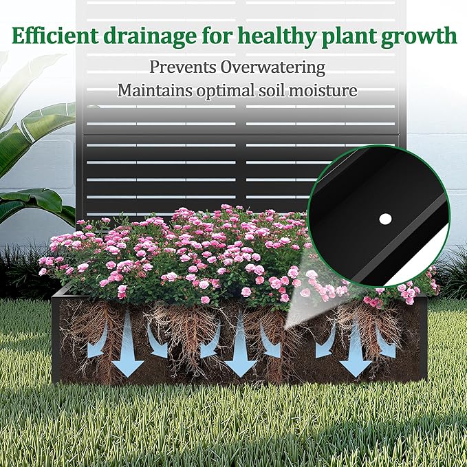 Metal Raised Garden Bed with Trellis 2 in 1 Trellis with Planter Box &amp Privacy Screen for Climbing Plants Vine Outdoor Standing Flower Beds with Drainage Holes 47 L x 17 W x 71 H Black