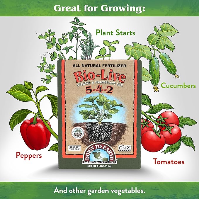 Down To Earth All Natural Fertilizers Organic Bio-Live Starter &amp Transplant Mix with Mycorrhizal Fungi and Benefical Microbes for Plant Food 5-4-2 4 lb