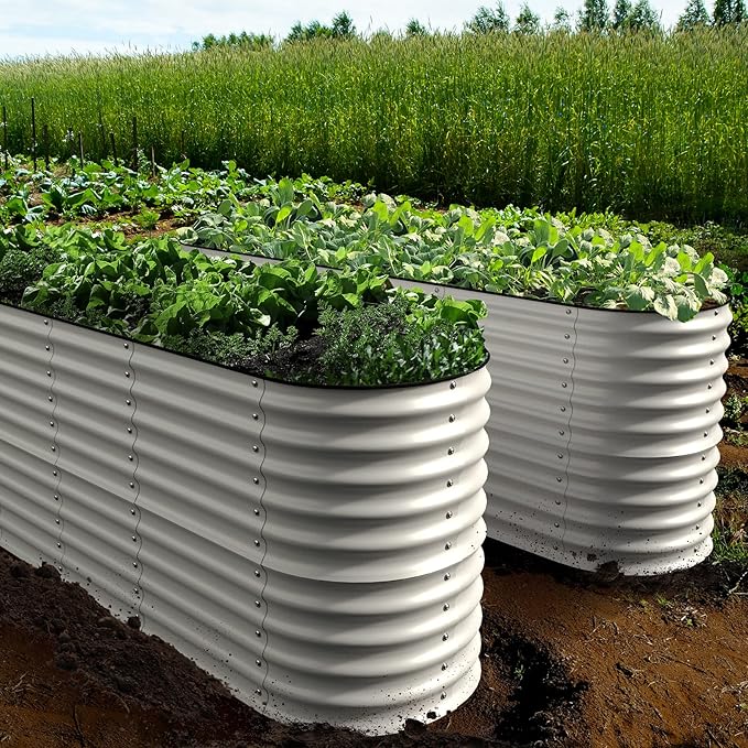 Olle Galvanized Planter for Vegetables 12-in-1 Large Metal Raised Bed Gardening Kit for Outdoors 32 Tall Size 5X5 Feets 8X2 Feets 4x8 Raised Garden Bed Ivory
