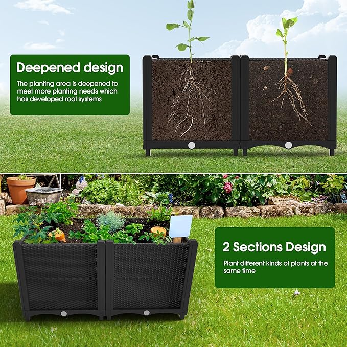 Onelike 32'' x 16'' x 55.5'' Plastic Raised Garden Bed with Greenhouse Cover and Trellis Vertical Tomato Planters for Climbing Plants Self Watering System Tomatoes Cage for Patio Medium
