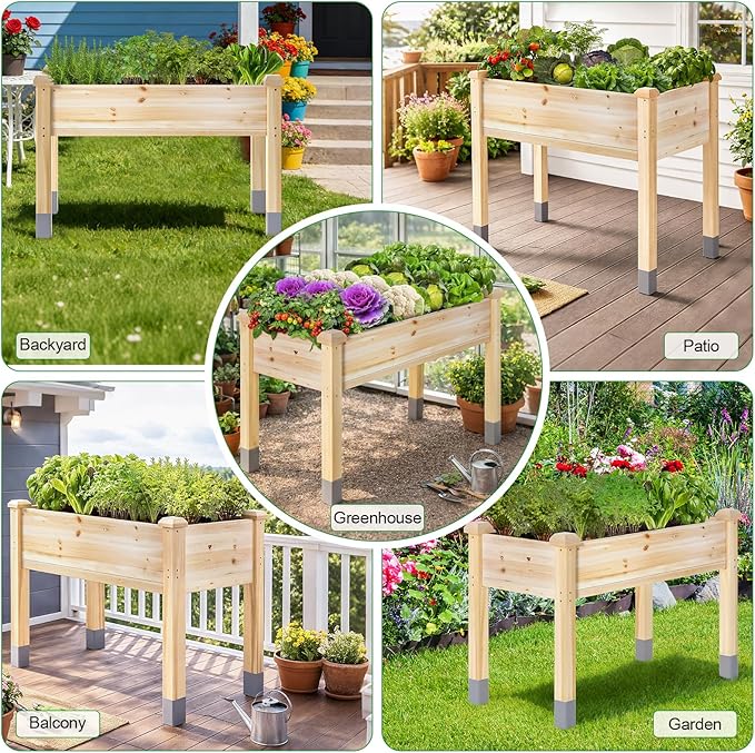 MIXC 331 lb Capacity Wooden Raised Garden Bed with Legs 48x24x31 in. Elevated Reinforced Large Planter Box for Vegetable Flower Herb Outdoors - Beam and Column Structure - Unmatched Strength Outlast