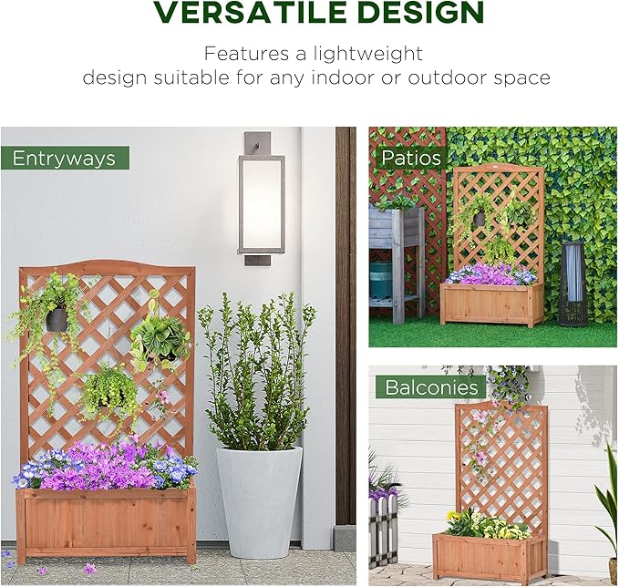 Wooden Raised Garden Bed with Trellis 46 Planter Box to Grow Vegetables Herbs and Flowers for Backyard Patio Brown