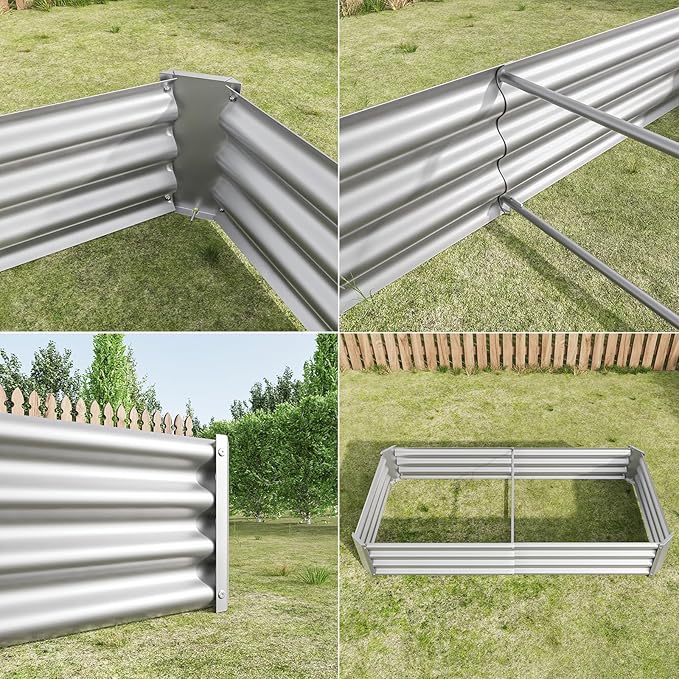 Raised Garden BedRaised Beds for Gardening Outdoor for Vegetables Flowers Ground Planter BoxGalvanized Raised Garden Beds. (Silver with 6x3x1ft)