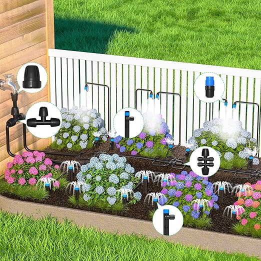 MIXC 230FT Quick-Connect Drip Irrigation System Kit Automatic Garden Watering System with 1/4 &amp 1/2 Fast-Lock Tubing - Adjustable Nozzles &amp Sprinklers for Garden Greenhouse Lawn Potted P
