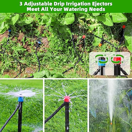240FT DIY Automatic Drip Irrigation System Kits for Garden Plant Watering Misting System for Greenhouse Patio Lawn with Adjustable Drip Emitters 5/16 and 1/4 Irrigation Tubing Connectors Fittings