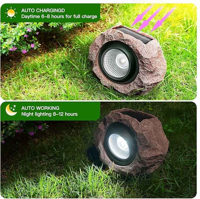 Timeflies Solar Rock Lights Outdoor 2 Pack Super Bright Solar Spot Lights Outdoor IP65 Waterproof Solar Yard Lights Auto On/Off Garden Decor for Outside Paths Sidewalks Yards Landscapes Patios