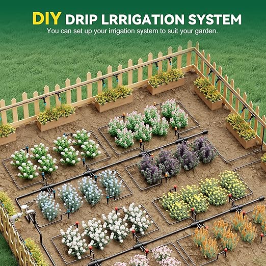 Drip Irrigation System for Garden 2026-Upgraded Quick Connect Garden Watering Kit All-in-One with 1/2 inch 1/4 inch Irrigation Tubing for Garden Lawn Greenhouse Raised Beds (91FT)