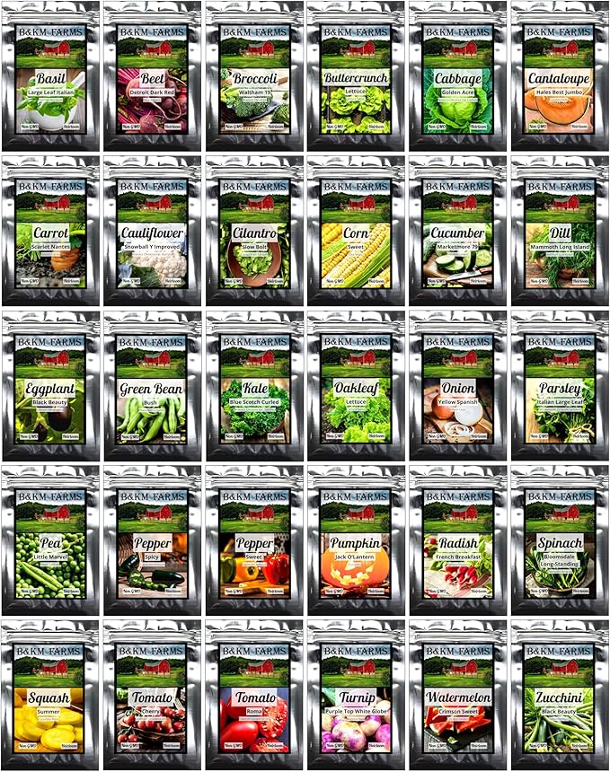 Beginner Survival Seed Vault: 20000+ Heirloom &amp Non-GMO Seeds (30 Easy to Grow Varieties) by B&ampKM Farms