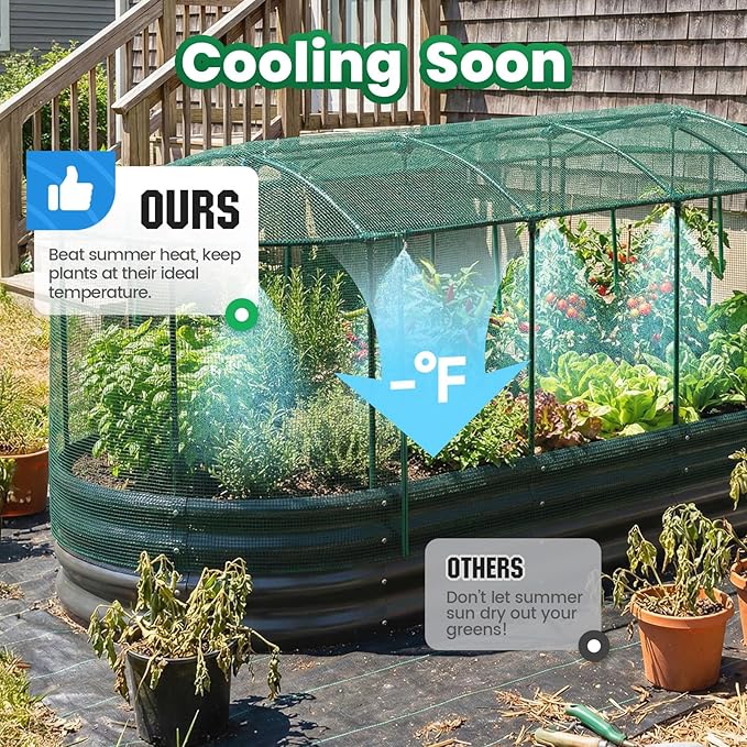 Quictent Galvanized Raised Garden Bed Kit with Self Watering System and Mesh Cover Large Oval Metal Outdoor Planter Garden Boxes for Vegetables Herbs Flowers 8x3x1Ft