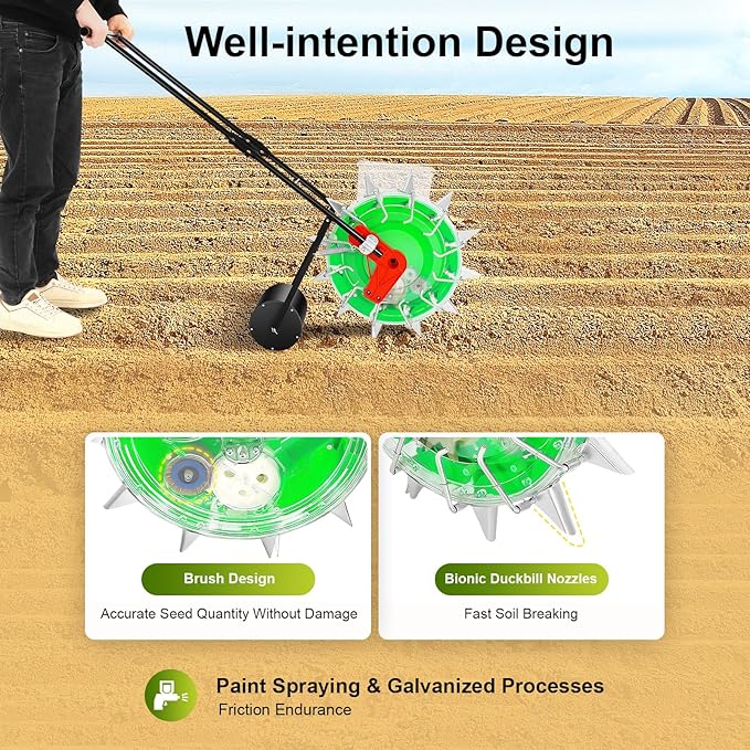Manual Seeder Hand-Push Garden Seeder Machine 5.3 inch Spacing Roller Seeding and Fertilizer Applicator Row Planter Corn Planter Seeder for Soy Peanut Corn Cotton Soybean