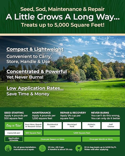 Organic Plant Magic - Truly Organic™ Slow Release Granular Lawn Fertilizer: Best Fertilizer for Grass Bermuda St. Augustine &amp Yard Care - Granules (20 Lb)