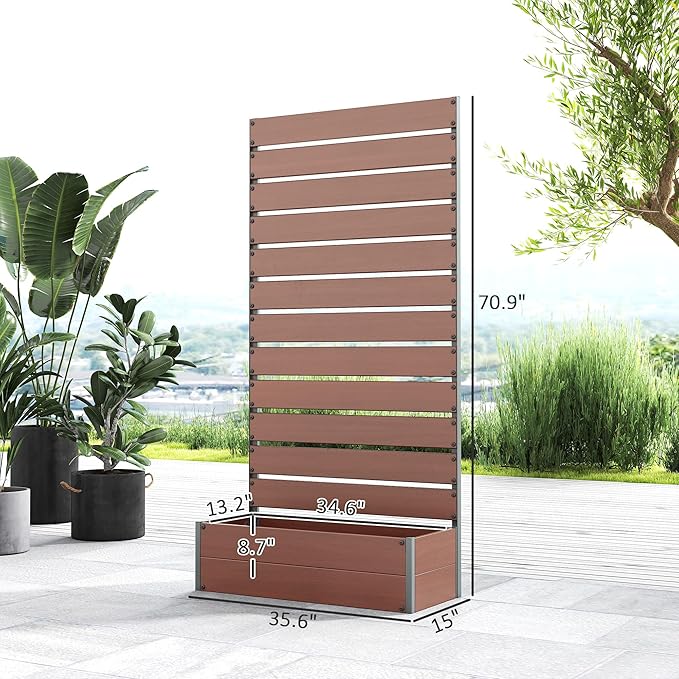 Outsunny Raised Garden Bed with Trellis for Climbing Plants Planter Box with Self Draining Gap Freestanding Trellis Planter for Outdoor Patio Deck 35.75 x 15 x 70.75 Light Brown