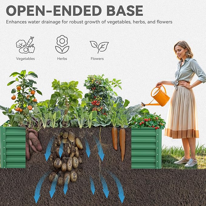YITAHOME 6x3x2 ft 2pcs Galvanized Raised Garden Bed Kit Large Metal Planter Box with Gloves &amp Support Rod Outdoor Flower Bed for Plants Vegetables Green