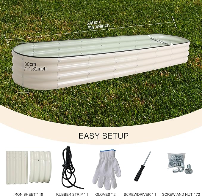 Galvanized Raised Garden Bed Kit Outdoor Metal Garden Planter Box for Backyard Gardening Planting Vegetables and Patio (94.4x23.6x11.8)