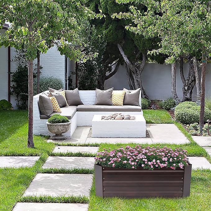 LuxenHome Galvanized Raised Garden Bed Kit 32 Rectangular Raised Garden Box Metal Planter Box Ourtdoor Large Plant Pot Planting Bed Gardening Tools for Vegetables Flowers Herbs