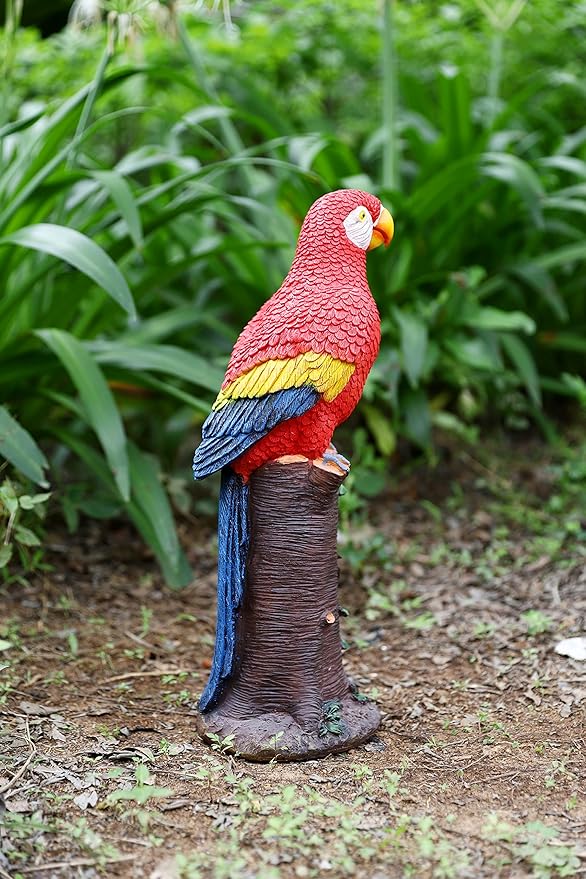 Techko Decorative Red Parrot Outdoor Garden Statue Waterproof Solar LED Spotlight Tropical Tiki Decor