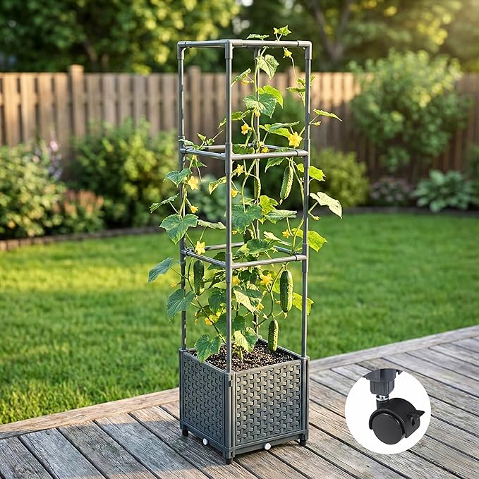 Raised Garden Bed with Tomato Planter Cage 41.3 Trellis Planter Boxes for Outdoor Patio Greenhouse Gardening Climbing Vegetables