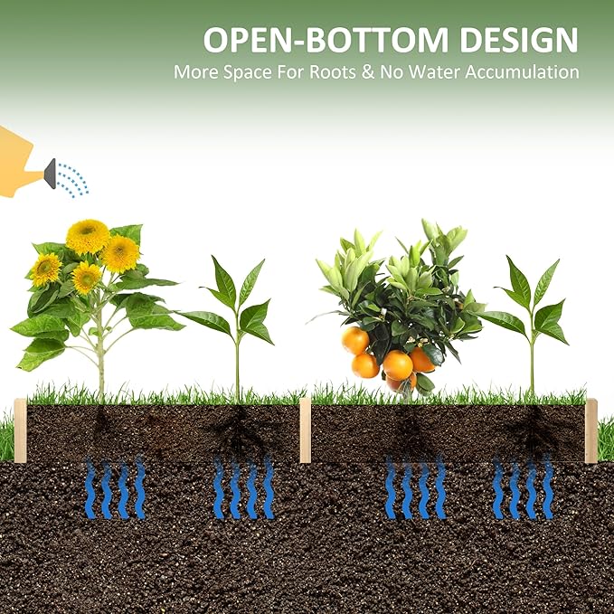 8x2ft Wooden Raised Garden Bed Kit Elevated Planter with 2 Boxes Self Draining Bottom and Liner Patio to Grow Vegetables Herbs and Flowers Natural