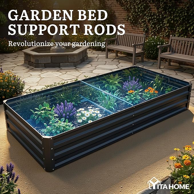 YITAHOME 72x36x12 in 2pcs Galvanized Raised Garden Bed Kit Large Metal Planter Box with Gloves &amp Support Rod Outdoor Flower Bed for Plants Vegetables Black