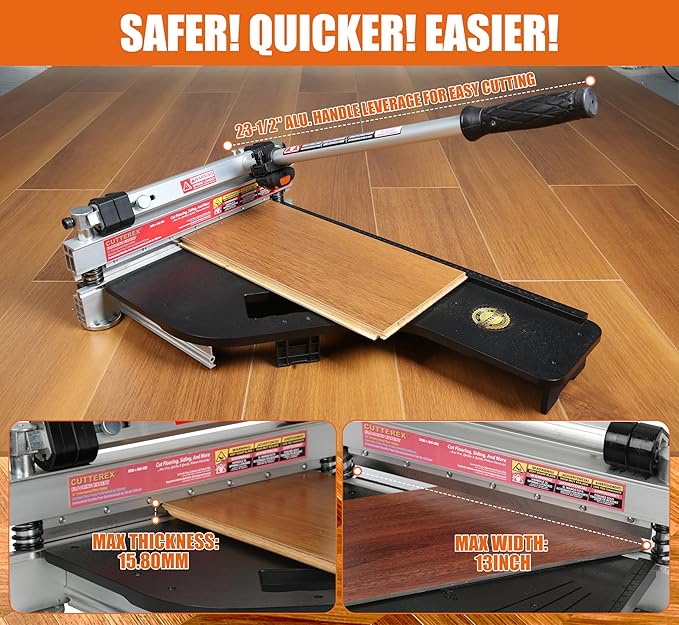 Laminate Floor Cutter 13” Vinyl Floor Cutter with Wheels – Easy Angle &amp Length Cutting Flooring Tools - Cuts Laminate Floor Engineered Wood LVP LVT VCT SPC WPC HSS Blade/LED Light