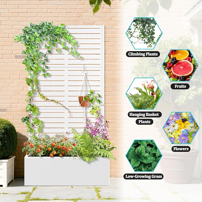 Metal Planter Box with Trellis Planter Box with Privacy Screen Privacy Trellis Outdoor for Climbing Plants with Drainage Holes Raised Garden Bed for Vegetables
