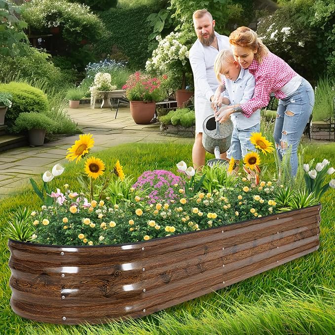 1MORE Galvanized Raised Garden Bed- Planter Garden Boxes Outdoor Raised Beds for GardeningMetal Garden Bed Kit for Vegetables Flower Planter Raised Beds.8x2x1ft Grain-2pcs