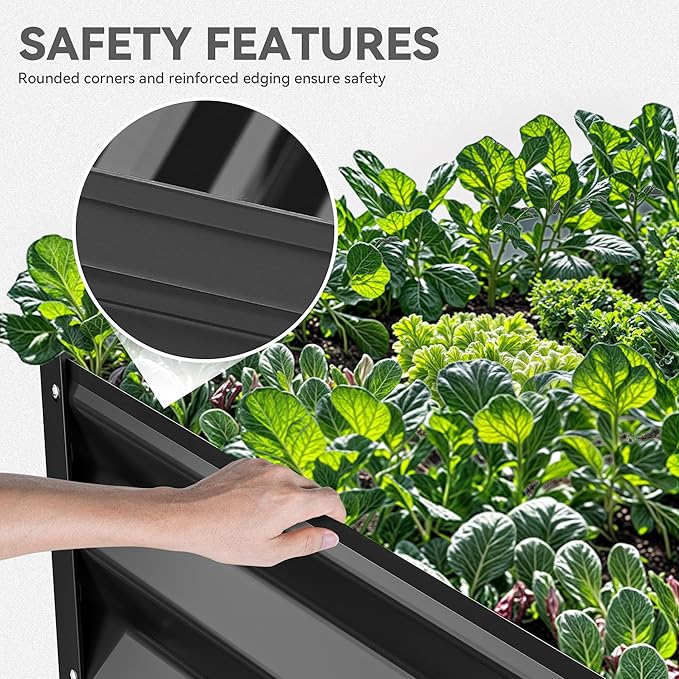 YITAHOME 72x36x18 in 2pcs Galvanized Raised Garden Bed Kit Large Metal Planter Box with Gloves &amp Support Rod Outdoor Flower Bed for Plants Vegetables Black