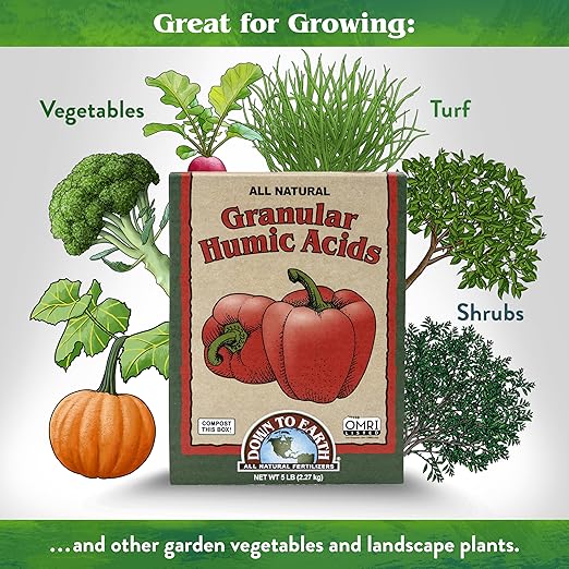 Down To Earth All Natural Fertilizers Organic Granular Humic Acids - Soil Amendment Adds Carbon Increases Nutrient Uptake 5 lb