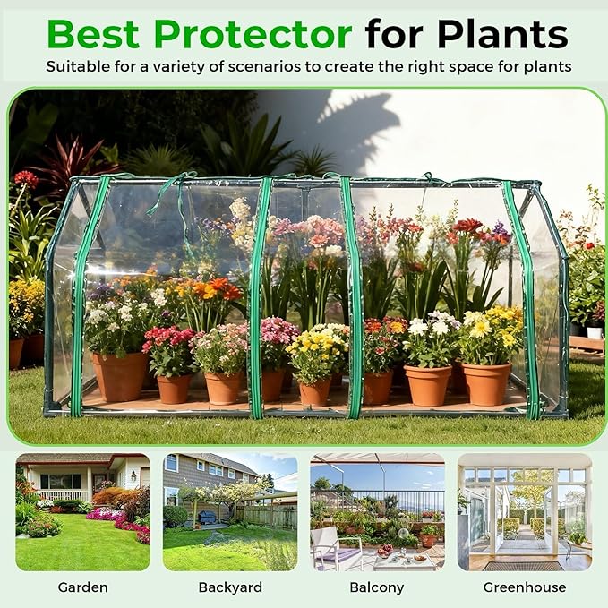 4x2ft Raised Garden Bed with Greenhouse CoverWooden Planter Box with Clear PVC Cover &amp Dual Roll-Up WindowsOutdoor Elevated Garden Box for Vegetables/Herbs/FlowersPatioBalconyBackyard