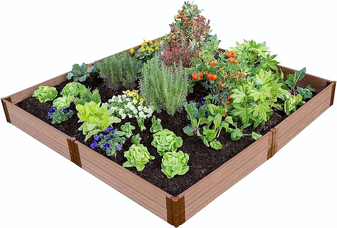 Frame It All Raised Garden Bed (8 x 8 x 11) 1-inch Timber Profile Raised Bed Easy to Assemble Planter Bed with Bottomless Pit for Deep-Rooted Vegetables Fruits Flowers and Herbs Uptown Brown