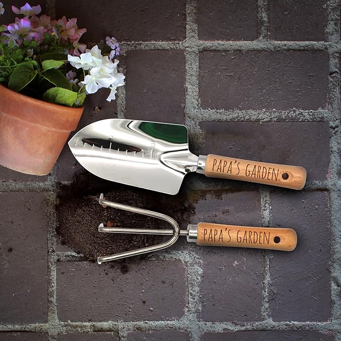 Personalized Garden Tool Set – Custom Engraved Garden Shovel &amp Trowel with Wooden Handle – Gardening Gifts Mom Dad – Mother’s Day Father’s Day Birthday Gift