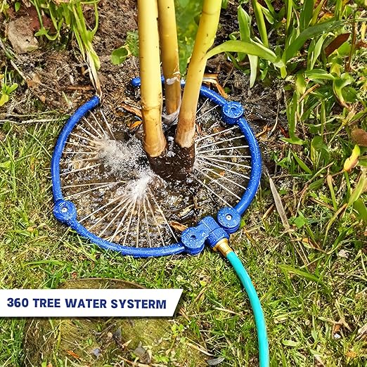 2Pcs 360° Tree Water System Tree Watering Ring 13 Inch Circle Sprinkler and Irrigation System Targeted Water with Y Hose Splitter for New Tree Outdoor Plants Raised Garden Beds Shrubs (Blue Small)