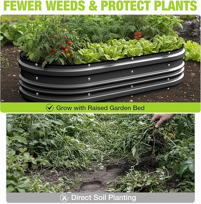WORKPRO 2PK 4x2x1ft Outdoor Galvanized Raised Garden Bed Kit Rust &amp Corrosion Protection Easy Assembly Safe Edge Ideal for Vegetables &amp Flowers Black