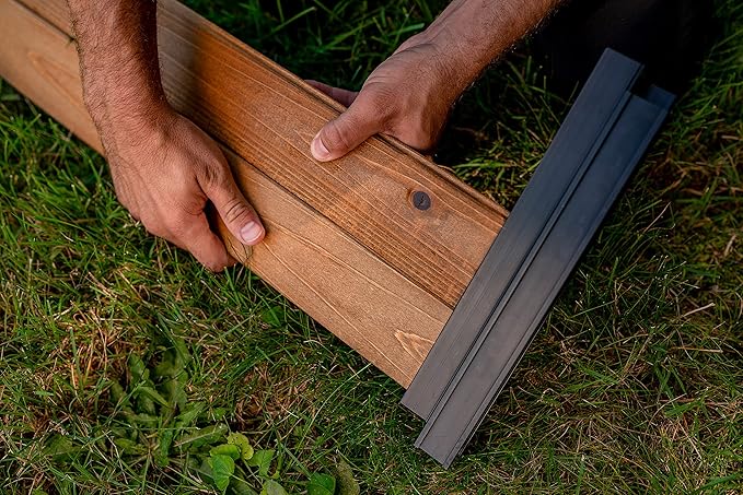 Vita Mezza 4 Foot x 4 Foot x 11 inch Cedar Wood Modular Garden Bed with Black Aluminum Posts FSC Woodgrain Golden Brown Pre-Stained VT17703