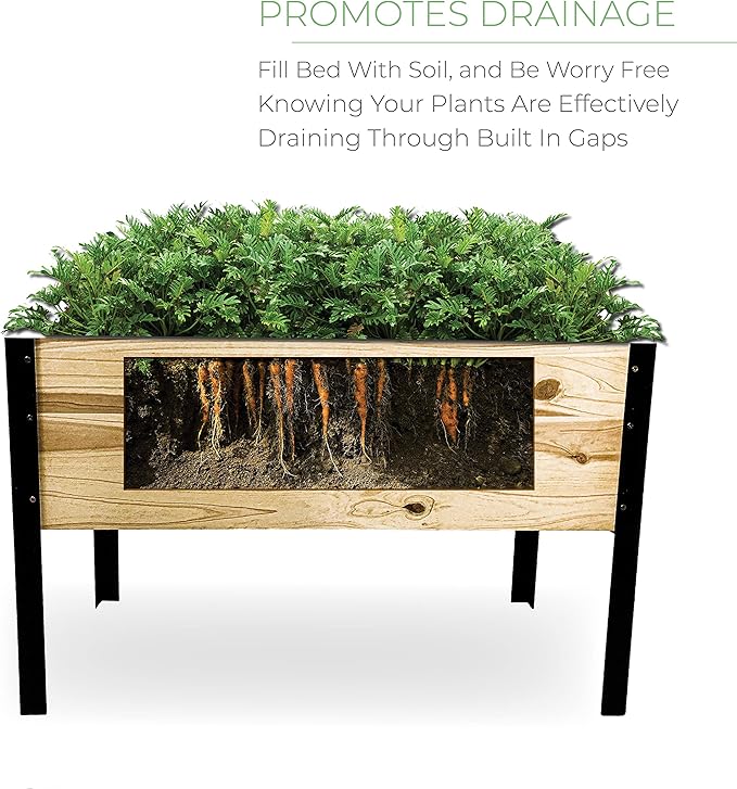 Wooden Raised Planter Box with Steel Legs-Elevated Outdoor Patio Garden Bed Kit to Grow Vegetables -Natural Rot Resistant Wood - 35.5'' W x 15.5'' L x 21.7'' (Tall) - Backyard Expressions (911214-NW)