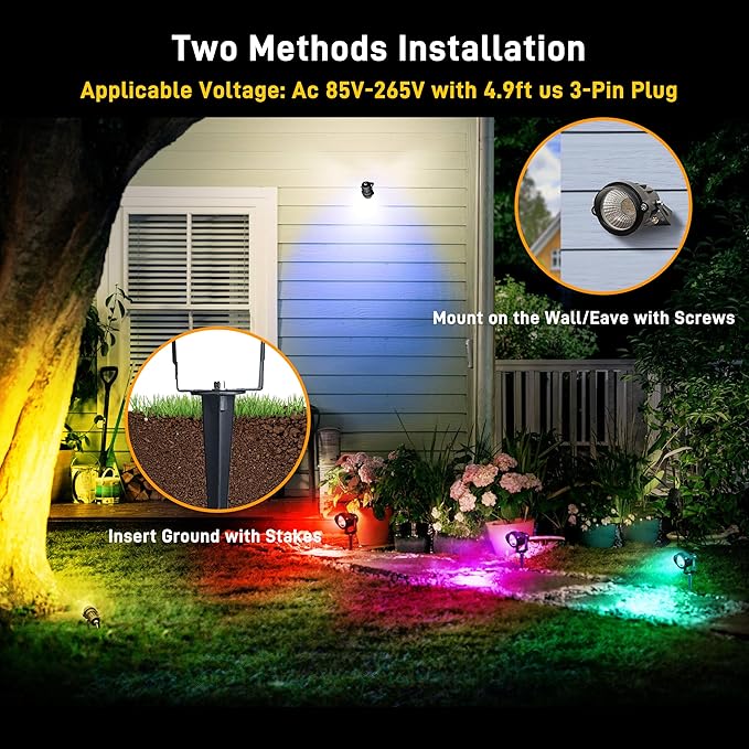 Halloween Christmas Outdoor Spotlights12W RGBW Colors Changing Landscape Spotlight with Remote Control IP65 Waterproof 110V LED Spotlight Indoor with US Plug for Yard Garden House (2Pack)