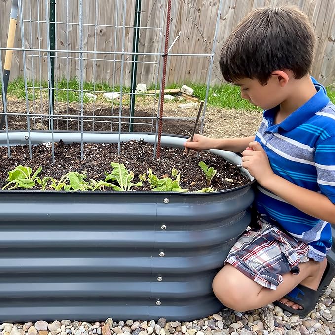 17 Tall Kids First Garden Bed 24 x 42 Raised Planter Box Outdoor Metal Galvanized Gardening Bed for Vegetables Herb &amp Flower Modern Gray