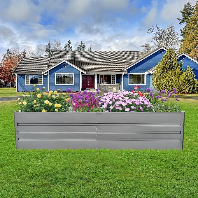 Galvanized Raised Garden Bed 8ft x 4ft x 2ft Large Metal Planter Box for Vegetables Herbs Flowers 20.5 Cubic Feet (Metal Garden Bed 8x4x2 Grey)